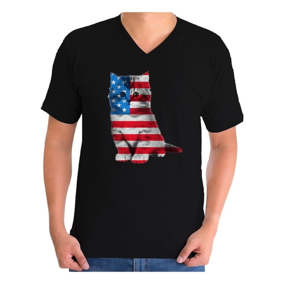 Awkward Styles Men's USA Flag Cat Graphic V-neck T-shirt Tops Cute 4th of July Gift American Flag