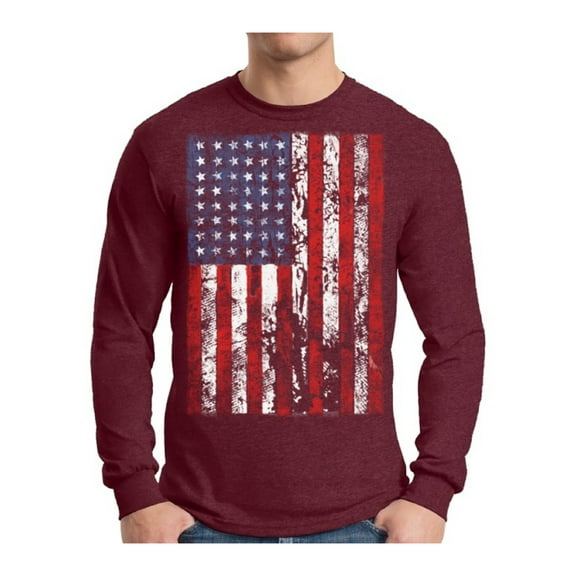 Awkward Styles Men's USA Flag Distressed Graphic Long Sleeve T-shirt Tops 4th of July Independence Day
