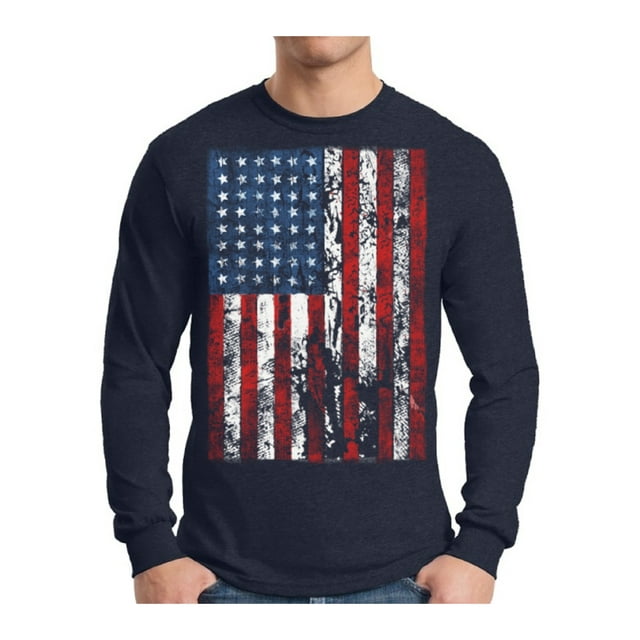 Awkward Styles Men's USA Flag Distressed Graphic Long Sleeve T-shirt Tops 4th of July Independence Day