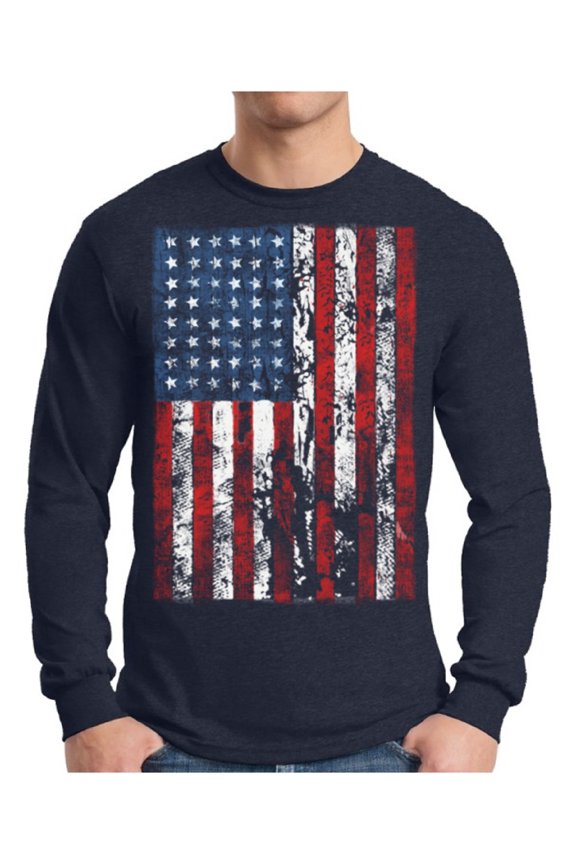 Men's USA Flag Distressed Graphic Long Sleeve T-shirt Tops 4th of July Independence Day