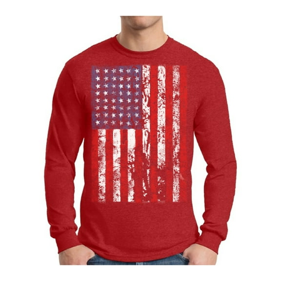 Awkward Styles Men's USA Flag Distressed Graphic Long Sleeve T-shirt Tops 4th of July Independence Day
