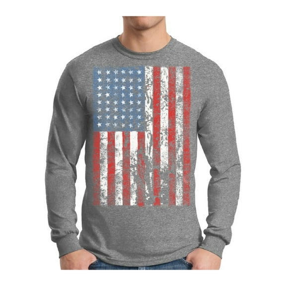 Awkward Styles Men's USA Flag Distressed Graphic Long Sleeve T-shirt Tops 4th of July Independence Day
