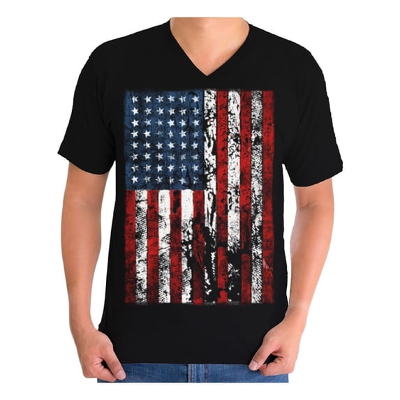 Awkward Styles Men's USA Flag Distressed Graphic V-neck T-shirt Tops 4th of July Independence Day