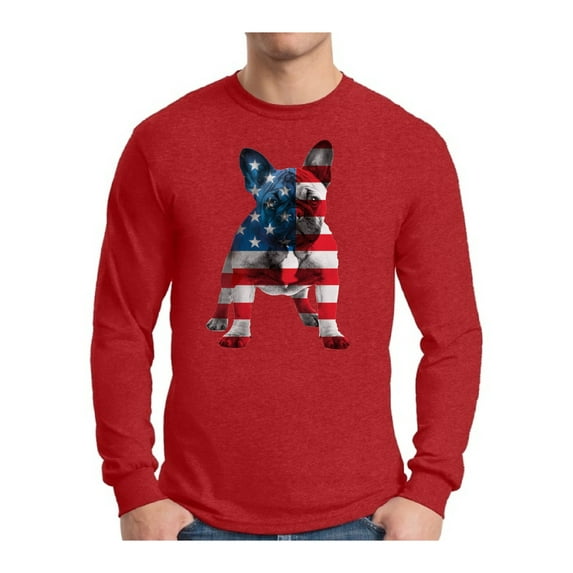 Awkward Styles Men's USA Flag French Bulldog Cute Graphic Long Sleeve T-shirt Tops 4th Of July Party Pet Lover