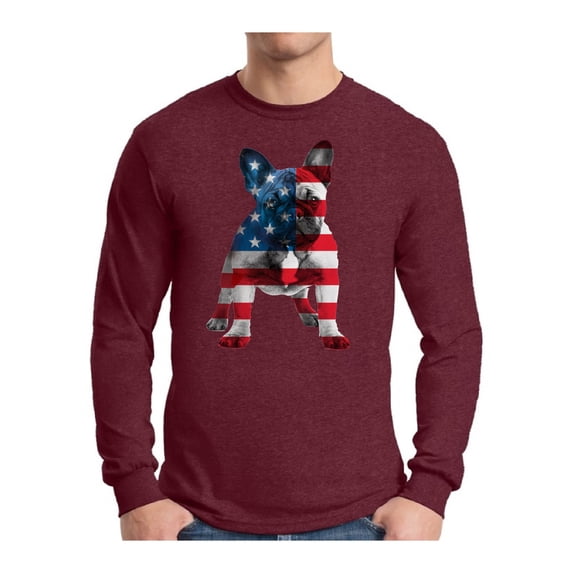 Awkward Styles Men's USA Flag French Bulldog Cute Graphic Long Sleeve T-shirt Tops 4th Of July Party Pet Lover