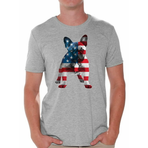 Awkward Styles Men's USA Flag French Bulldog Cute Graphic T-shirt Tops 4th Of July Party Pet Lover