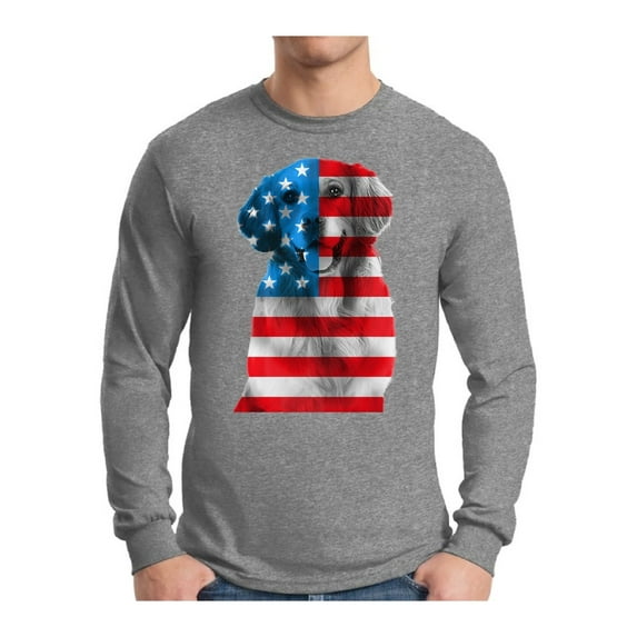 Awkward Styles Men's USA Flag Golden Retriever Graphic Long Sleeve T-shirt Tops Independence Day Gift