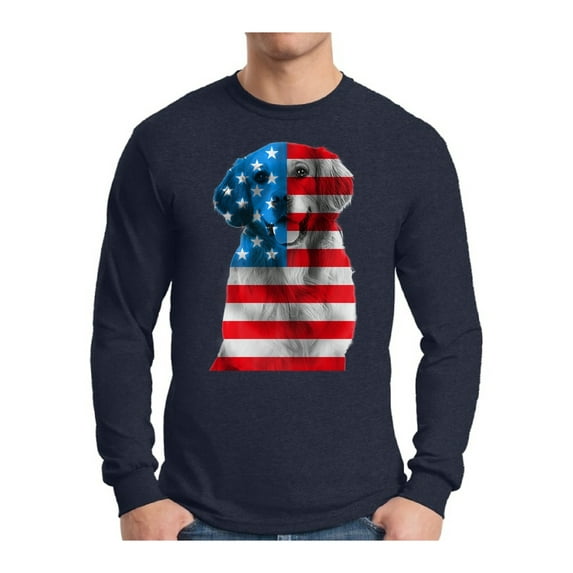 Awkward Styles Men's USA Flag Golden Retriever Graphic Long Sleeve T-shirt Tops Independence Day Gift