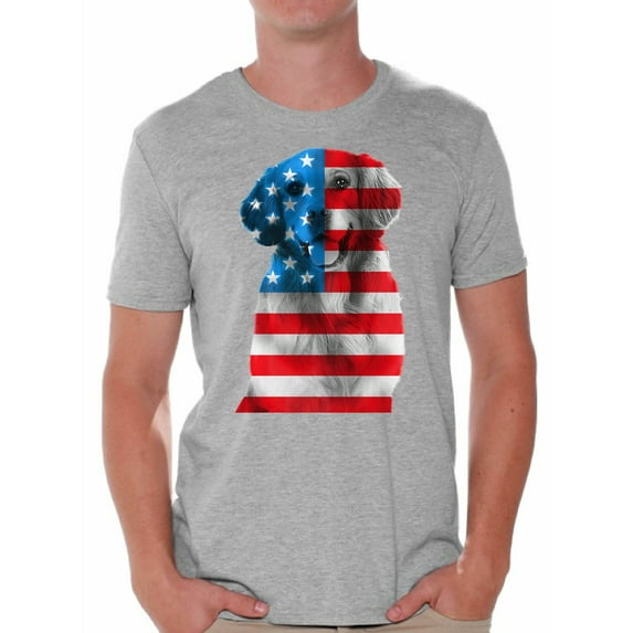 Awkward Styles Men's USA Flag Golden Retriever Graphic T-shirt Tops Independence Day Gift