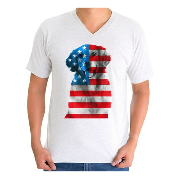 Awkward Styles Men's USA Flag Golden Retriever Graphic V-neck T-shirt Tops Independence Day Gift