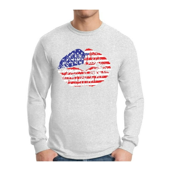 Awkward Styles Men's USA Flag Lips Cool Graphic Long Sleeve T-shirt Tops 4th of July Gift Independence Day