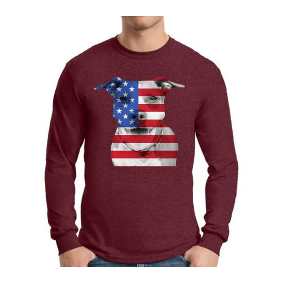 Awkward Styles Men's USA Flag Pitbull Graphic Long Sleeve T-shirt Tops American Flag Pitbull Patriotic 4th of July