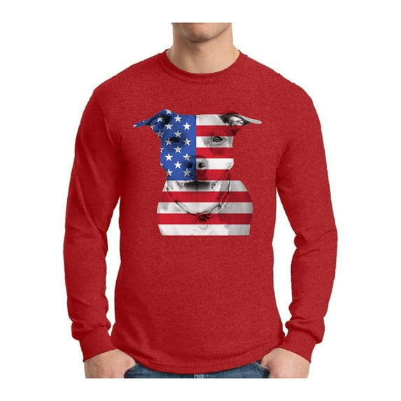 Awkward Styles Men's USA Flag Pitbull Graphic Long Sleeve T-shirt Tops American Flag Pitbull Patriotic 4th of July