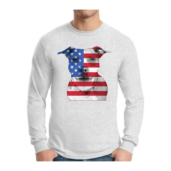 Awkward Styles Men's USA Flag Pitbull Graphic Long Sleeve T-shirt Tops American Flag Pitbull Patriotic 4th of July