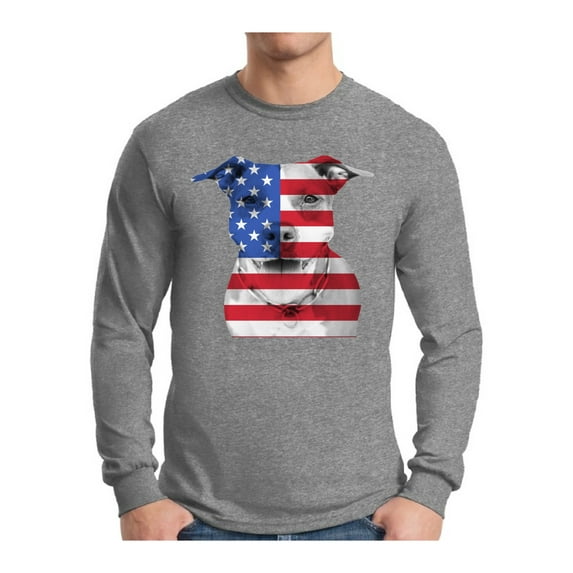Awkward Styles Men's USA Flag Pitbull Graphic Long Sleeve T-shirt Tops American Flag Pitbull Patriotic 4th of July