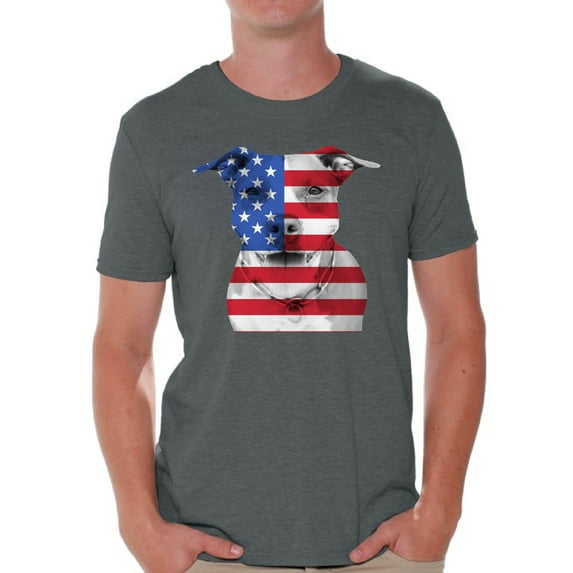 Awkward Styles Men's USA Flag Pitbull Graphic T-shirt Tops American Flag Pitbull Patriotic 4th of July