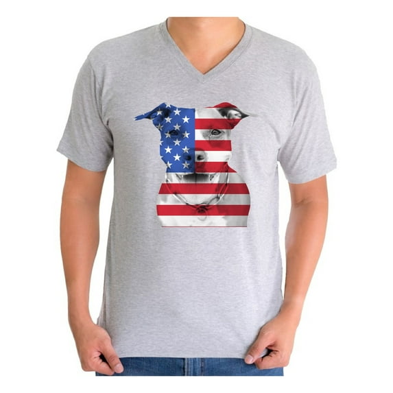 Awkward Styles Men's USA Flag Pitbull Graphic V-neck T-shirt Tops American Flag Pitbull Patriotic 4th of July
