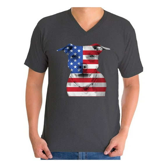 Awkward Styles Men's USA Flag Pitbull Graphic V-neck T-shirt Tops American Flag Pitbull Patriotic 4th of July