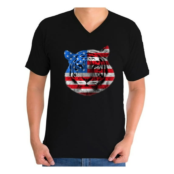Awkward Styles Men's USA Flag Tiger Patriotic Graphic V-neck T-shirt Tops Independence Day Gift 4th of July