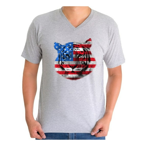 Awkward Styles Men's USA Flag Tiger Patriotic Graphic V-neck T-shirt Tops Independence Day Gift 4th of July