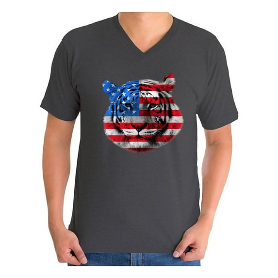 Awkward Styles Men's USA Flag Tiger Patriotic Graphic V-neck T-shirt Tops Independence Day Gift 4th of July