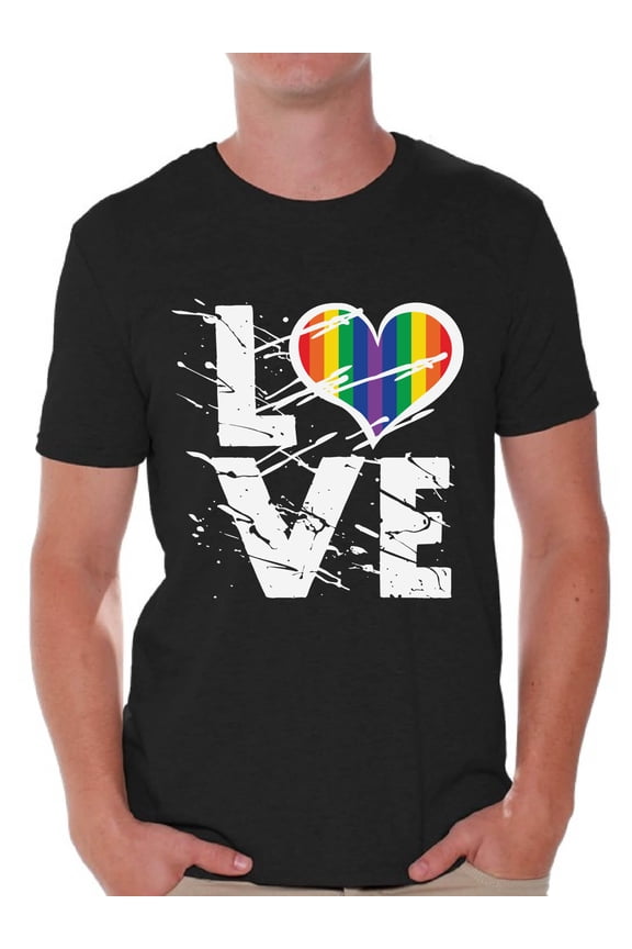 Mens Love Graphic Tshirt Tops Love Rainbow Heart Graphic Tshirt Tops LGBTQ Pride
