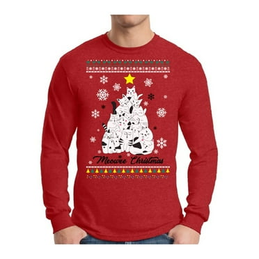 Awkward Styles Meowee Christmas Sweater Ugly Xmas Long Sleeve T-Shirt for Men