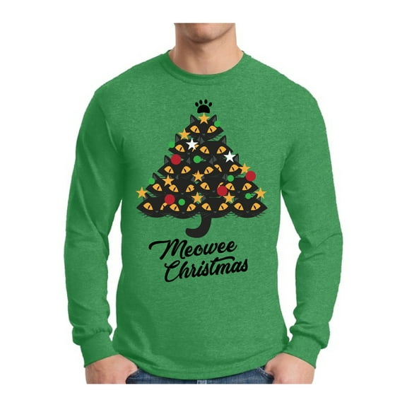 Awkward Styles Meowee Christmas Sweater Xmas Long Sleeve T-Shirt for Men Cat Tree