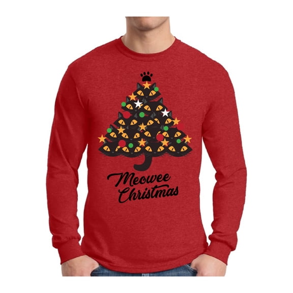 Awkward Styles Meowee Christmas Sweater Xmas Long Sleeve T-Shirt for Men Cat Tree
