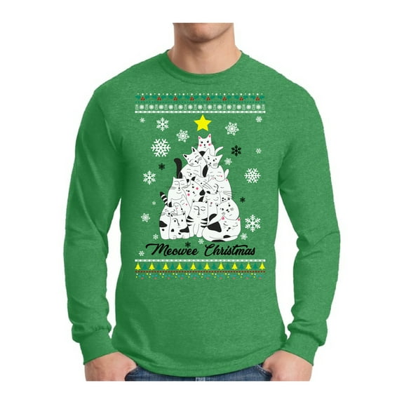 Awkward Styles Meowee Christmas Sweater Xmas Long Sleeve T-Shirt for Men