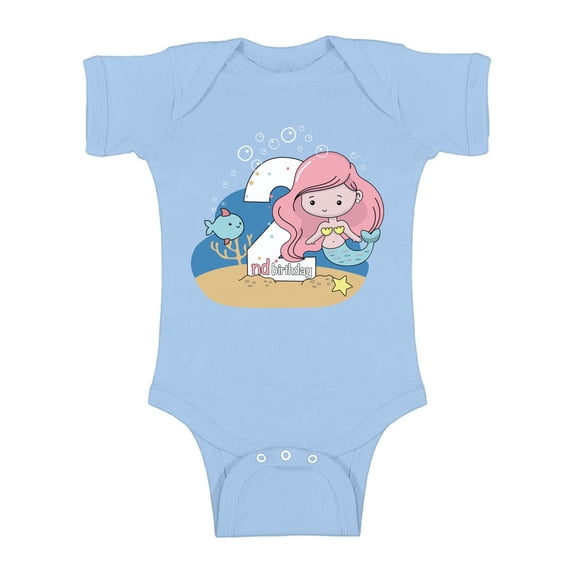 Awkward Styles Mermaid Birthday Baby Bodysuit Short Sleeve Mermaid Gifts for 2 Year Old Mermaid Birthday Girl One Piece Top Baby Girl Mermaid Outfit 2nd Birthday Party I'm Two Bodysuit for Baby