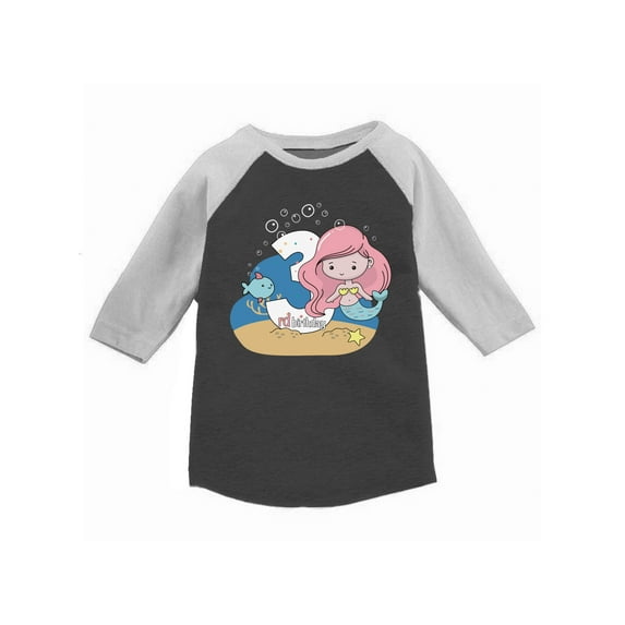 Awkward Styles Mermaid Birthday Toddler Raglan Mermaid 3/4 Sleeve Shirt for Girls 3rd Birthday Party Mermaid Gifts for 3 Year Old Cute Birthday Mermaid Shirt I'm 3 Jersey Shirt Mermaid Birthday Party