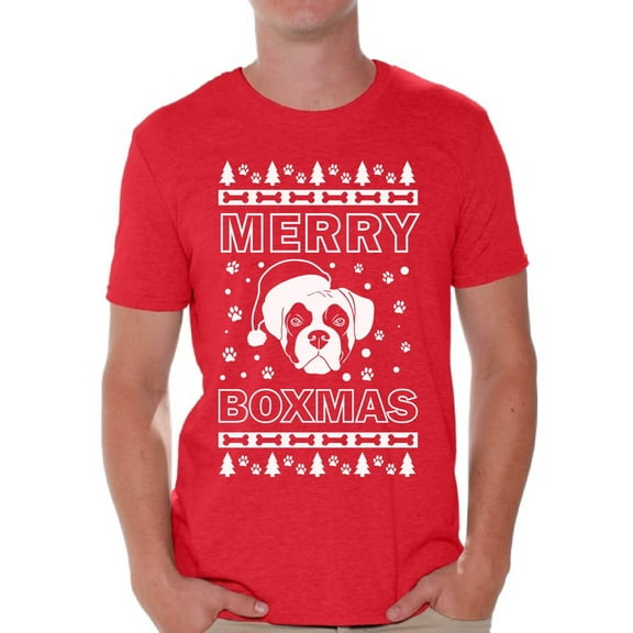 Awkward Styles Merry Boxmas Shirt Merry Boxmas Christmas Tshirts for Men Funny Boxer Dog Santa Shirt Men's Holiday Top Boxer Dog Lover Xmas Gifts Funny Tacky Party Holiday Christmas Outfit