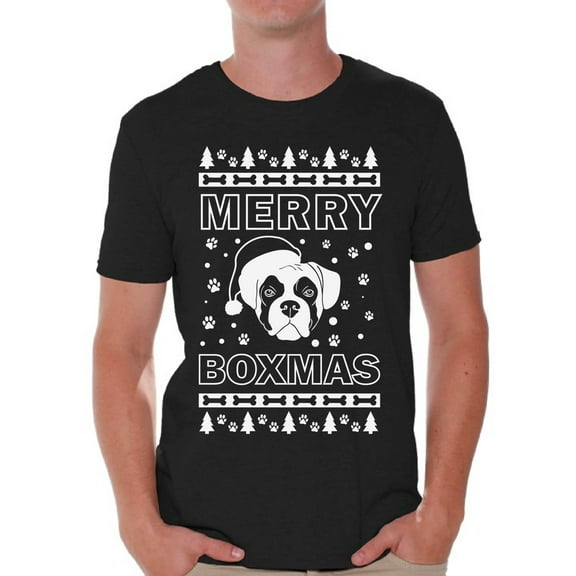 Awkward Styles Merry Boxmas Shirt Merry Boxmas Christmas Tshirts for Men Funny Boxer Dog Santa Shirt Men's Holiday Top Boxer Dog Lover Xmas Gifts Funny Tacky Party Holiday Christmas Outfit