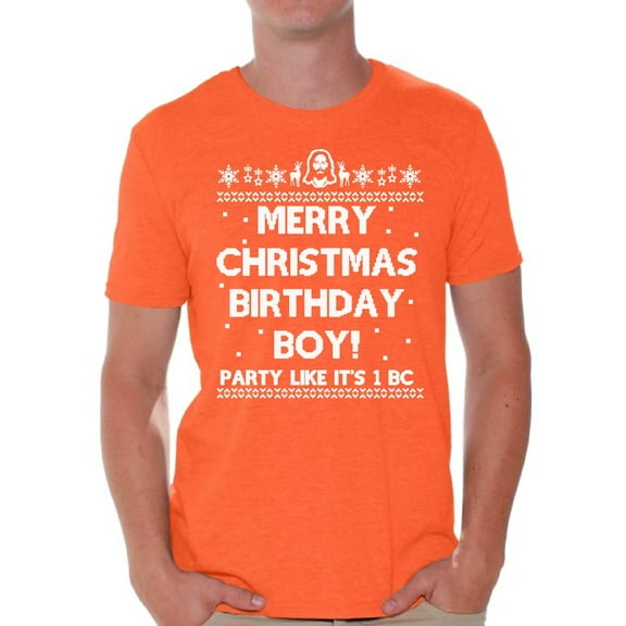 Awkward Styles Merry Christmas Birthday Boy Christmas Tshirts for Men Jesus Holiday Top Christian Gift Mens Holiday Tee Christmas Shirts Merry Christmas Birthday Boy T-shirt Family Party Holiday Shirt