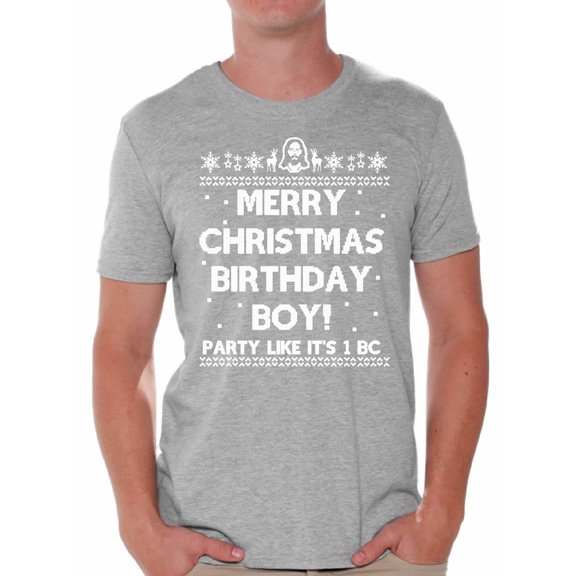 Awkward Styles Merry Christmas Birthday Boy Christmas Tshirts for Men Jesus Holiday Top Christian Gift Mens Holiday Tee Christmas Shirts Merry Christmas Birthday Boy T-shirt Family Party Holiday Shirt
