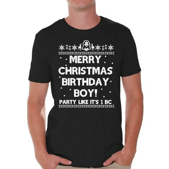 Awkward Styles Merry Christmas Birthday Boy Christmas Tshirts for Men Jesus Holiday Top Christian Gift Mens Holiday Tee Christmas Shirts Merry Christmas Birthday Boy T-shirt Family Party Holiday Shirt