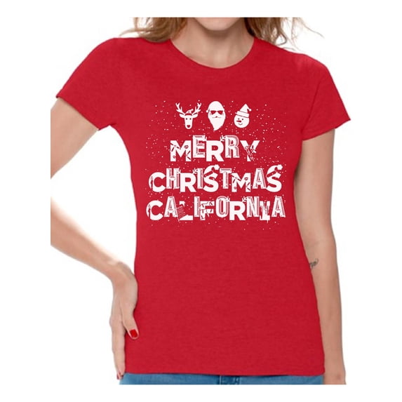 Awkward Styles Merry Christmas California Shirt Women's Holiday Top California Shirt Christmas Shirts for Women Merry Christmas Shirt Cali Love T Shirt Xmas Party Holiday Shirts California Xmas Gift