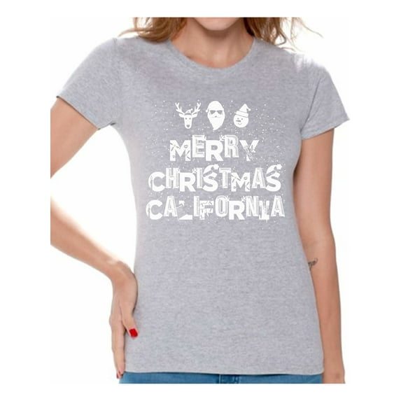 Awkward Styles Merry Christmas California Shirt Women's Holiday Top California Shirt Christmas Shirts for Women Merry Christmas Shirt Cali Love T Shirt Xmas Party Holiday Shirts California Xmas Gift