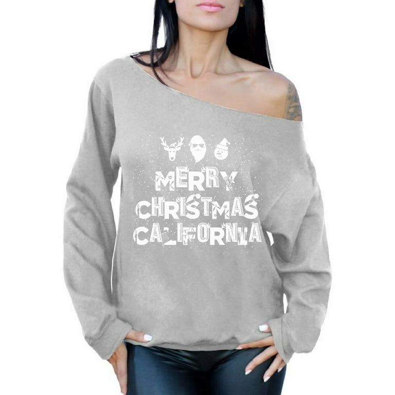 Awkward Styles Merry Christmas California Sweatshirt Off the Shoulder Sweatshirt Cali Sweater California Off Shoulder Top Slouchy Oversized Sweatshirt Merry Christmas Sweater for Women Cali Love Gift ...