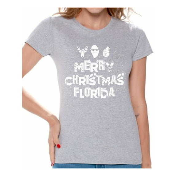 Awkward Styles Merry Christmas Florida Shirt Women's Holiday Top Florida Shirts Christmas Shirts for Women Merry Christmas Florida T Shirt Xmas Gift Idea Florida Xmas Party Holiday Shirts Xmas Outfit