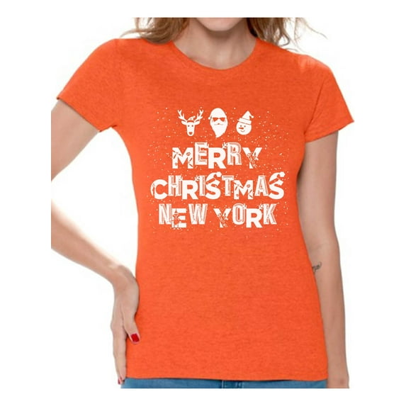 Awkward Styles Merry Christmas New York Shirt Women's Holiday Top New York Shirt Christmas Shirts for Women Merry Christmas Gift New York Love T Shirt Funny Tacky Xmas Party Holiday Shirts Xmas Outfit