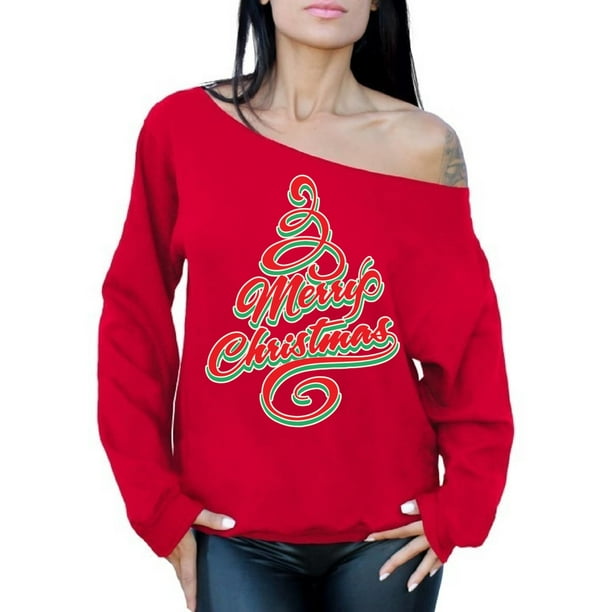 Off the shoulder christmas sweatshirt hotsell