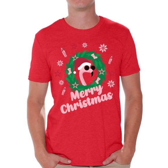 Awkward Styles Merry Christmas Tshirt Xmas Flamingo Shirt Funny Christmas Shirts for Men Santa Flamingo Christmas T Shirt Flamingo Gifts for Christmas Xmas Flamingo Party Outfit Xmas Flamingo Tee
