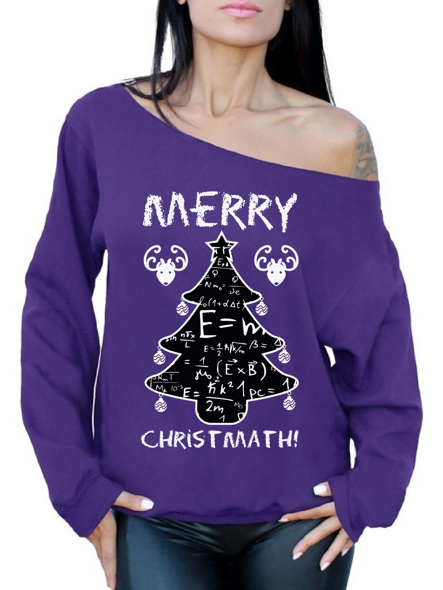 Awkward Styles Merry Christmath Off The Shoulder Sweatshirt Christmas Math Formulas Oversized Sweater for Women Nerdy Gifts for Christmas Math Ugly Christmas Sweater Xmas Party Outfit Xmas Math Gifts - image 1 of 5