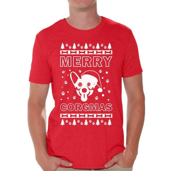 Awkward Styles Merry Corgmas Shirt Merry Corgmas Christmas Tshirts for Men Funny Corgi Dog Santa Shirt Men's Holiday Top Corgi Dog Lover Xmas Gifts Funny Tacky Party Holiday Christmas Outfit