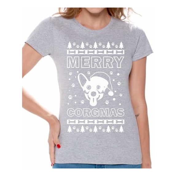 Awkward Styles Merry Corgmas Tshirt Merry Corgmas Christmas Shirts for Women Funny Santa Corgi Dog Shirt Women's Holiday Top Merry Christmas T-shirt Corgi Dog Lovers Xmas Gifts Christmas Party Outfit