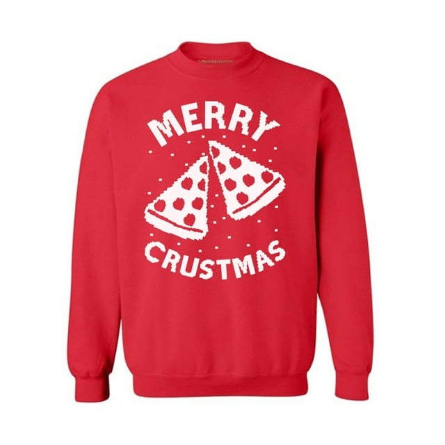 Awkward Styles Merry Crustmas Christmas Sweatshirt Pizza Christmas Funny Sweater Xmas Party Merry Christmas Holiday Sweatshirt Christmas Sweatshirt for Men Women Holidays Gift Idea For Pizza Lovers