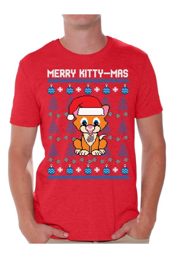 Merry Kitty-Mas Tshirt Funny Christmas Shirts for Men Kittymas Christmas T Shirt Xmas Kitten Gifts for Cat Lovers Christmas Cat Shirt Xmas Party Outfit Cat Gifts for Christmas