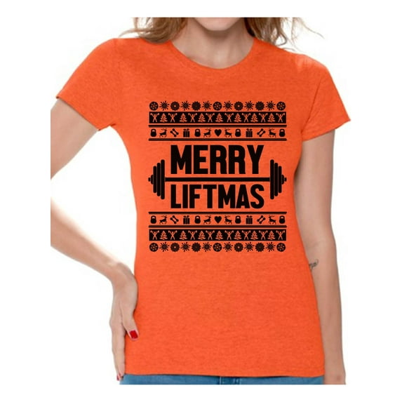 Awkward Styles Merry Liftmas Christmas Shirts for Women Merry Christmas T Shirts Lifting Holiday Top Christmas Workout Women's Shirt Gym Training Fitness T-Shirts Christmas Party Outfit for Women